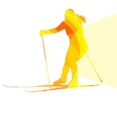 Kayak siluet illüstrasyon vektör arka plan renkli kadın