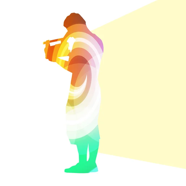 Caméraman avec caméra vidéo silhouette illustration vecteur backg — Image vectorielle