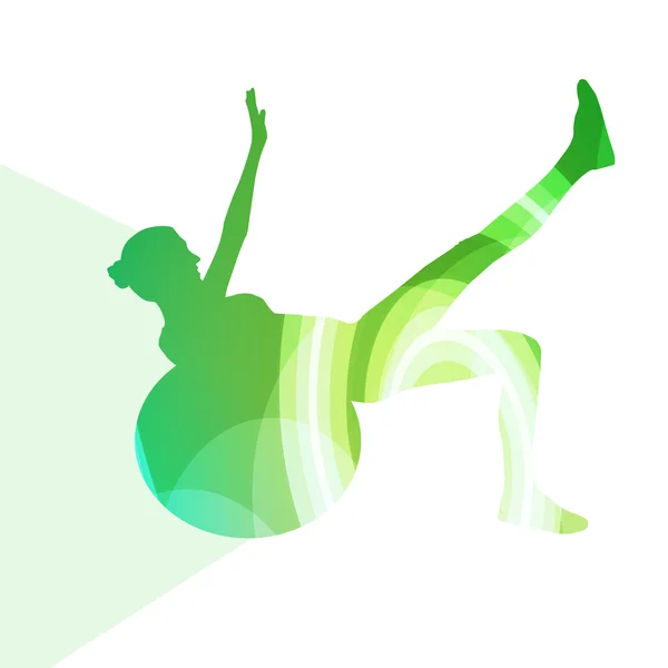 Femme avec silhouette balle fitness illustration vectoriel backgroun — Image vectorielle