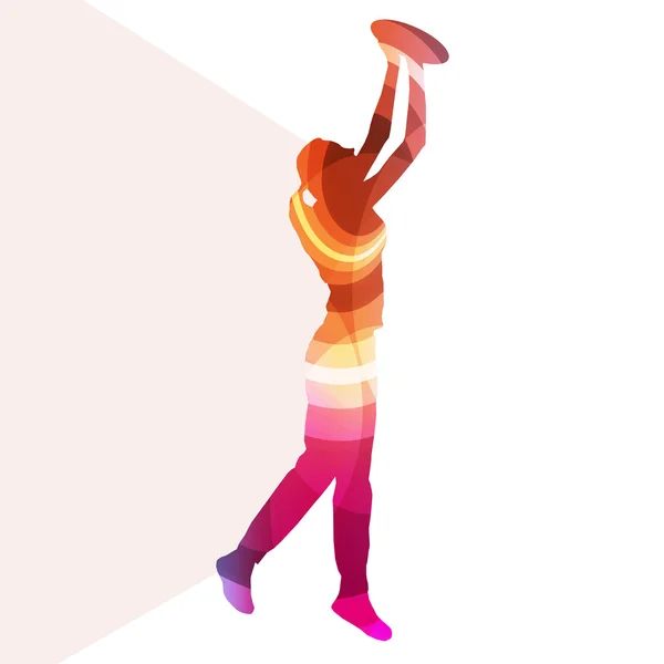 Woman playing throwing flying disc silhouette illustration vecto — ストックベクタ
