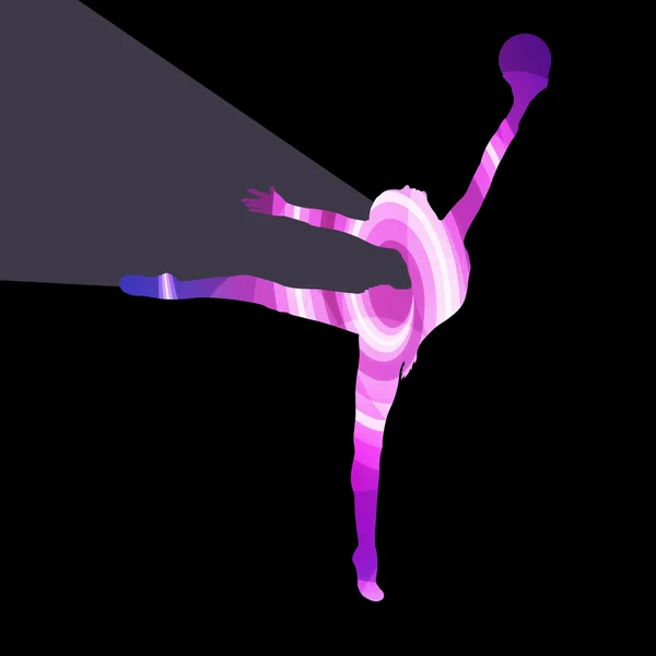 Mujer moderna gimnasia rítmica con silueta de bola illustrati — Vector de stock