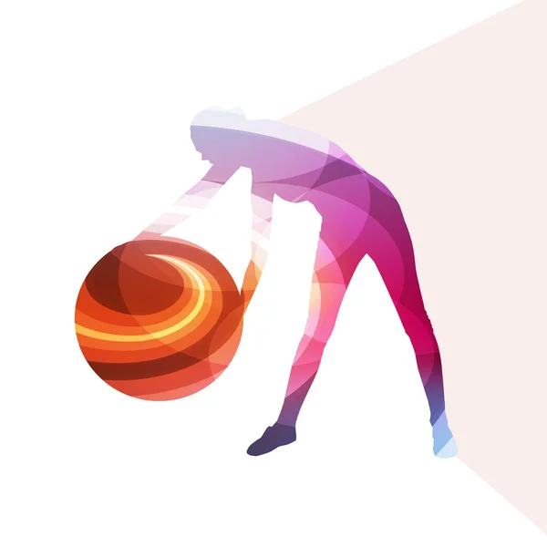 Woman with fitness ball silhouette illustration vector backgroun — Wektor stockowy