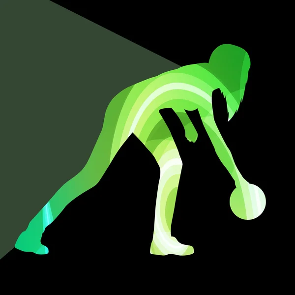 Donna bowling bowling silhouette illustrazione vettore sfondo c — Vettoriale Stock