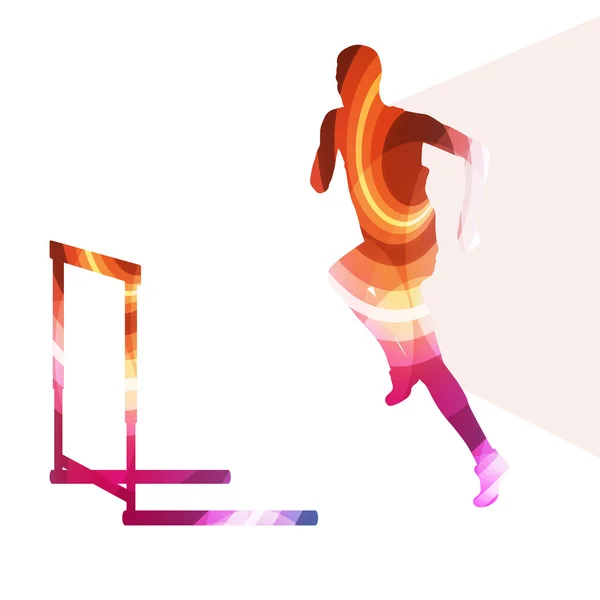 Athlete jumping hurdle, man silhouette, illustration, vector bac — Wektor stockowy