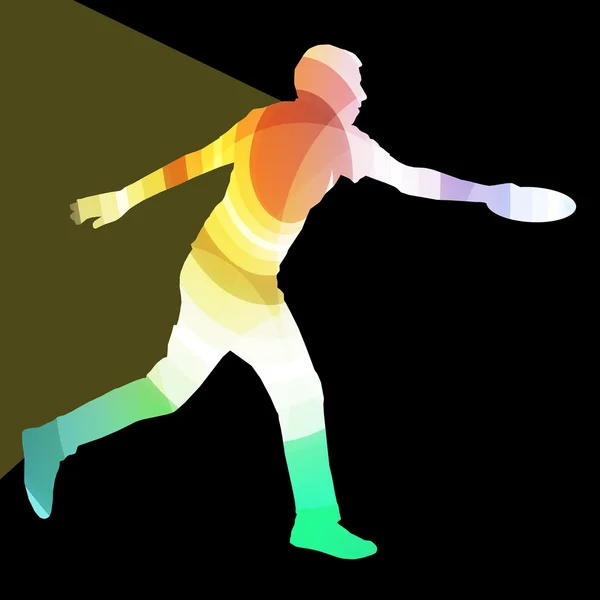 Mann spielt werfen fliegende Scheibe Silhouette Illustration Vektor — Stockvektor