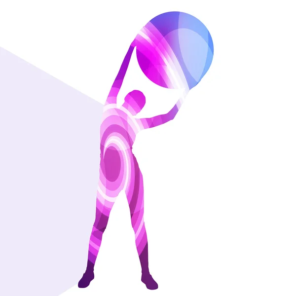 Woman with fitness ball silhouette illustration vector backgroun — Stok Vektör