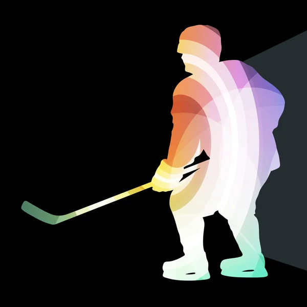 Hockey player man silhouette illustration vector background colo — Stock Vector