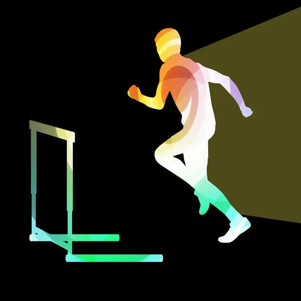 Athlete jumping hurdle, man silhouette, illustration, vector bac — ストックベクタ