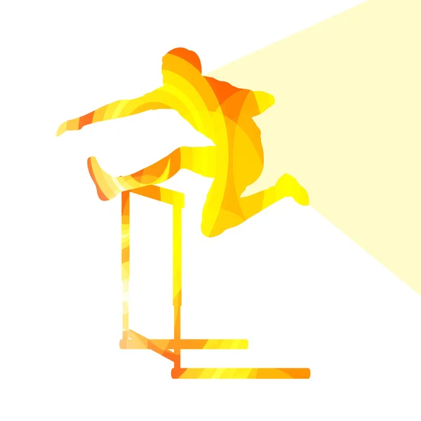 Athlete jumping hurdle, man silhouette, illustration, vector bac — Stock Vector