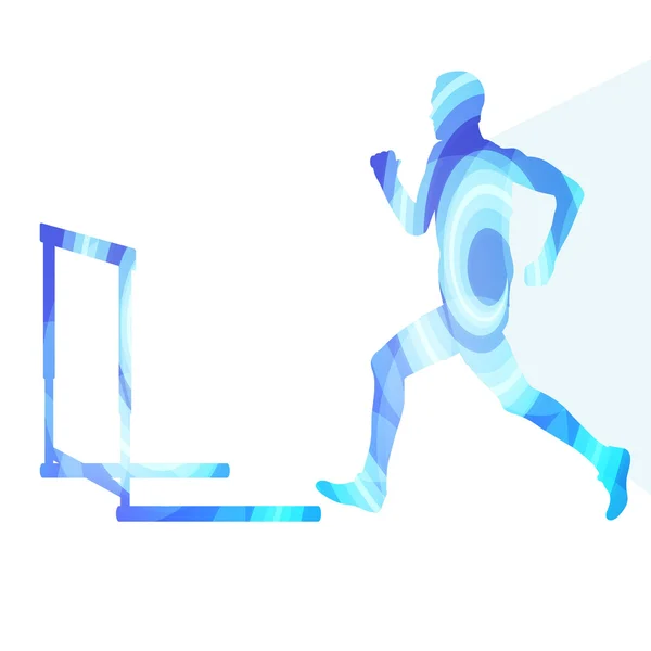 Athlete jumping hurdle, man silhouette, illustration, vector bac — Wektor stockowy