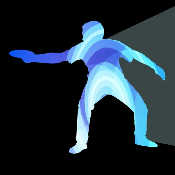 Uomo giocare lancio disco volante silhouette illustrazione vettoriale — Vettoriale Stock