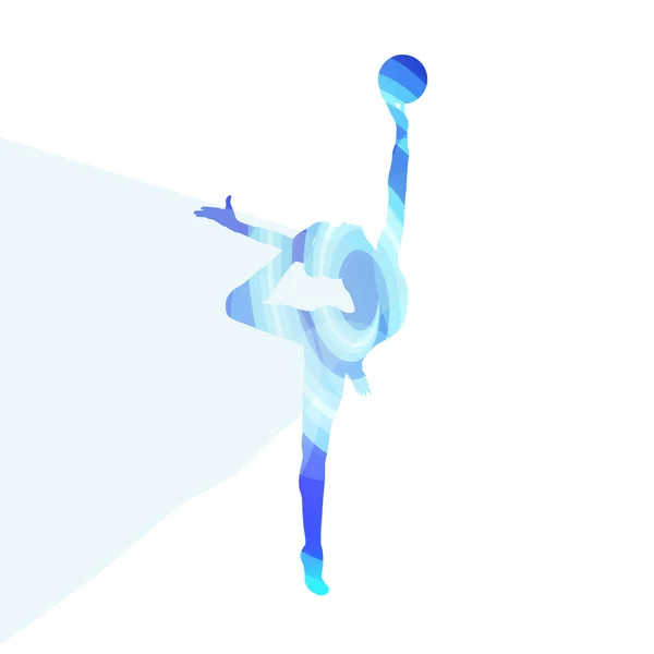 Mujer moderna gimnasia rítmica con silueta de bola illustrati — Archivo Imágenes Vectoriales