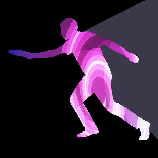 Man playing throwing flying disc silhouette illustration vector — Stok Vektör