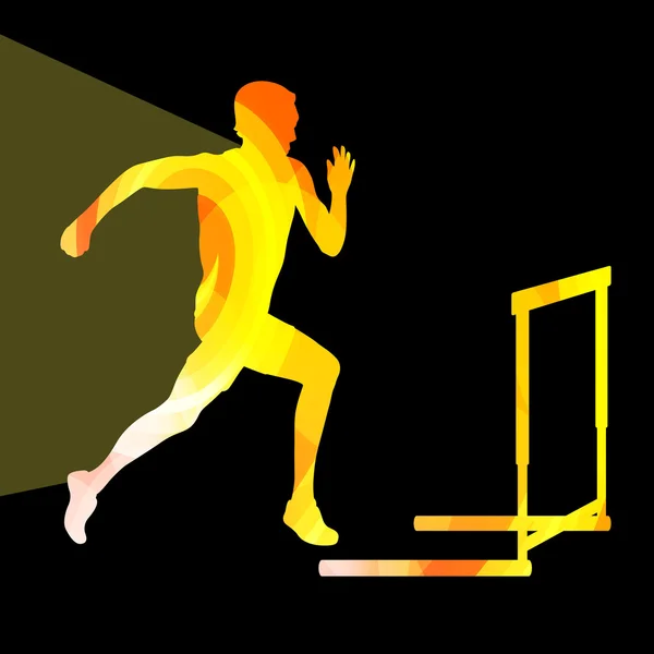 Athlete jumping hurdle, man silhouette, illustration, vector bac — 스톡 벡터