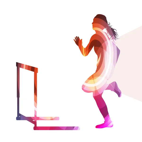 Atleta feminino limpando obstáculo, corrida silhueta ilustração, ve —  Vetores de Stock