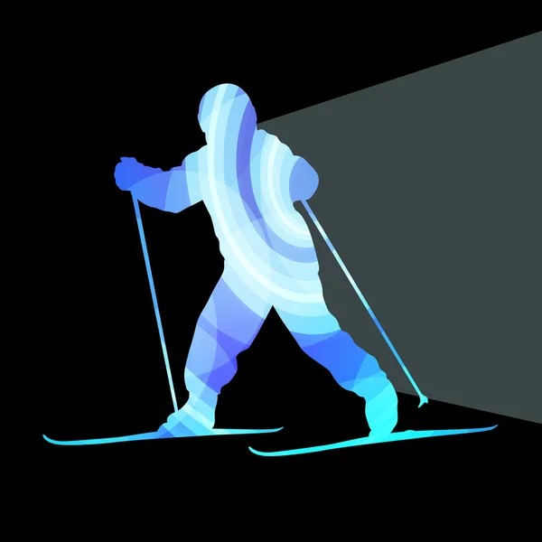 Criança ativo esquiar silhueta ilustração vetor fundo colo — Vetor de Stock