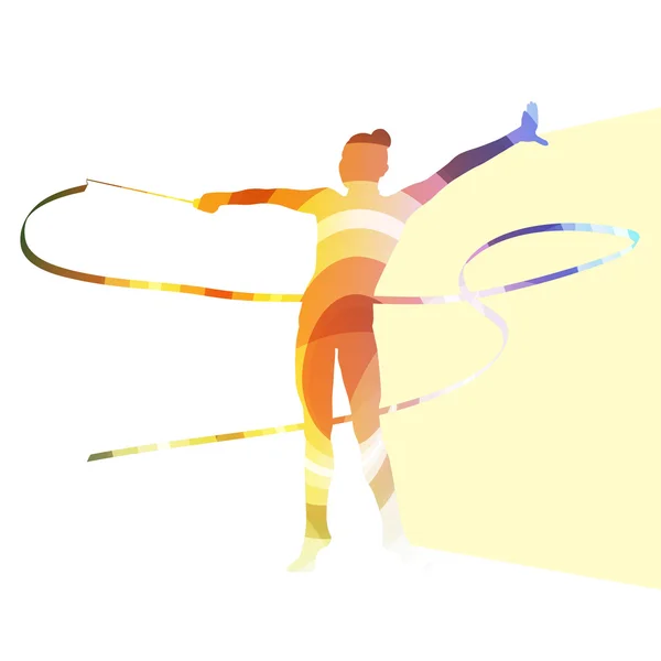 Mujer arte gimnasia con cinta silueta ilustración vector — Vector de stock