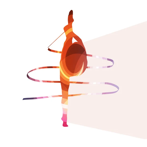 Femme art gymnastique avec ruban silhouette illustration vecteur — Image vectorielle