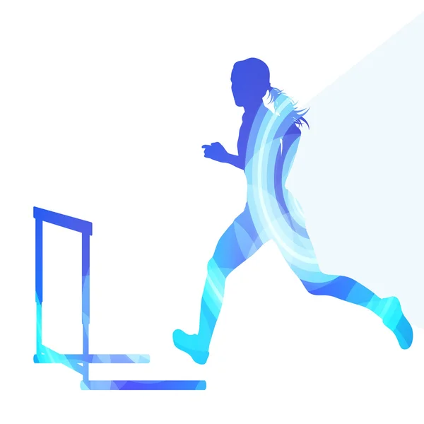 Vrouwelijke atleet clearing hindernis, race silhouet illustratie, ve — Stockvector