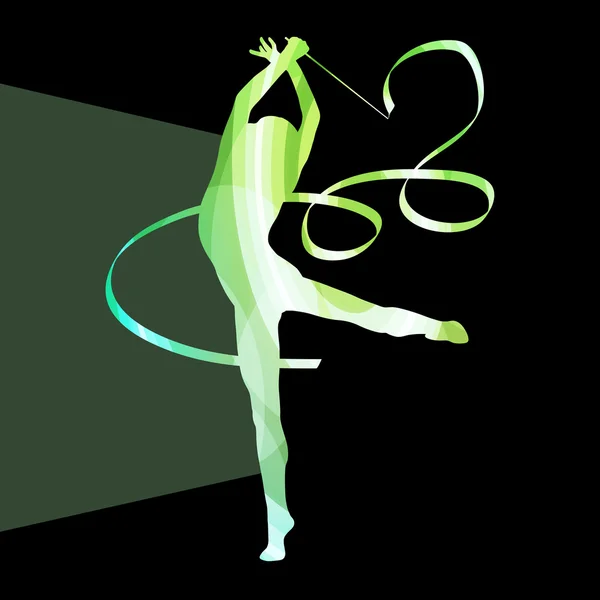 Mujer arte gimnasia con cinta silueta ilustración vector — Vector de stock