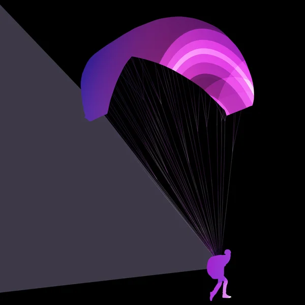 Parapente silueta voladora ilustración vector fondo colo — Vector de stock