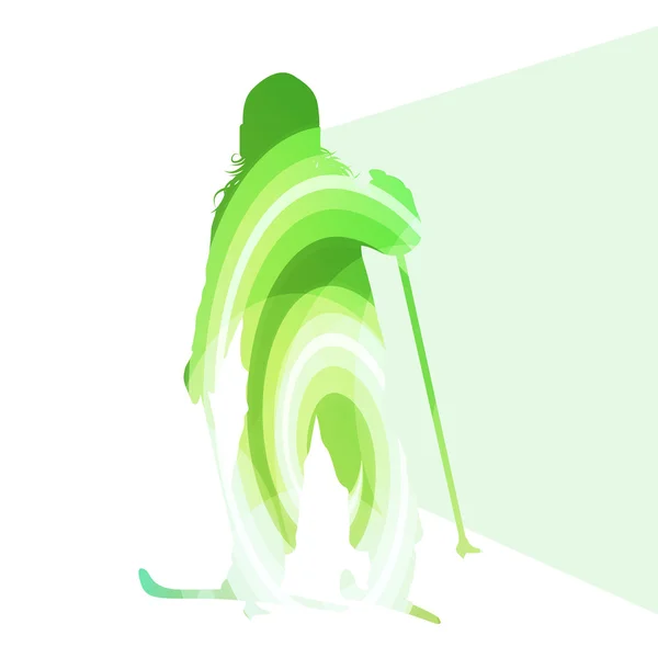 Bambino attivo sci silhouette illustrazione vettore sfondo colo — Vettoriale Stock