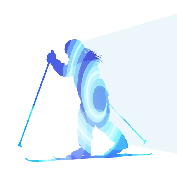 Active kid skiing silhouette illustration vector background colo — 스톡 벡터