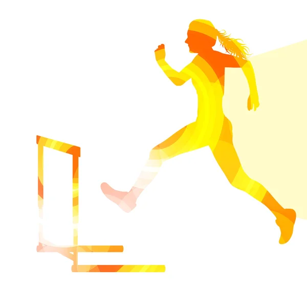 Athletin räumt Hürde ab, Rennsilhouette abgebildet, ve — Stockvektor