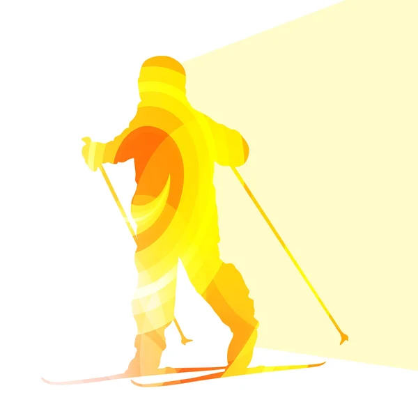 Active kid skiing silhouette illustration vector background colo — Stock Vector