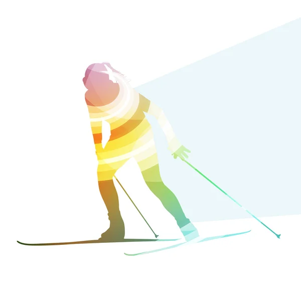 Mulher no esqui silhueta ilustração vetor fundo colorido — Vetor de Stock