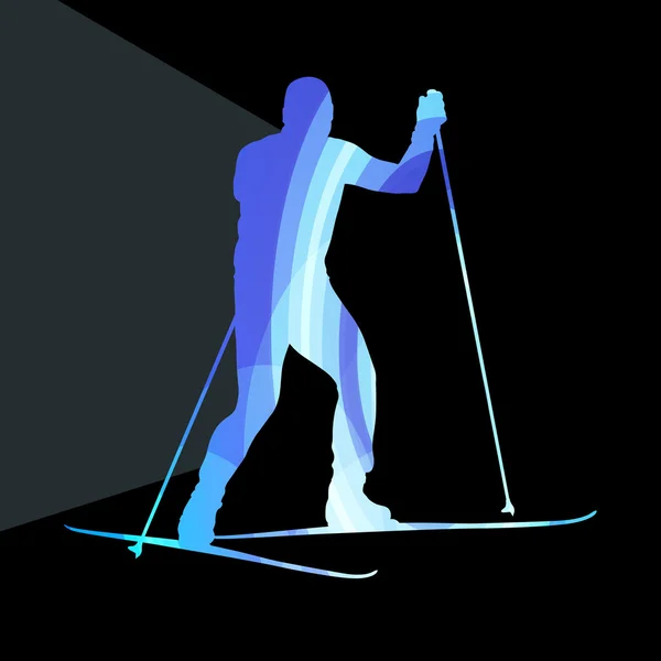 Ski homme silhouette illustration vectoriel fond coloré co — Image vectorielle