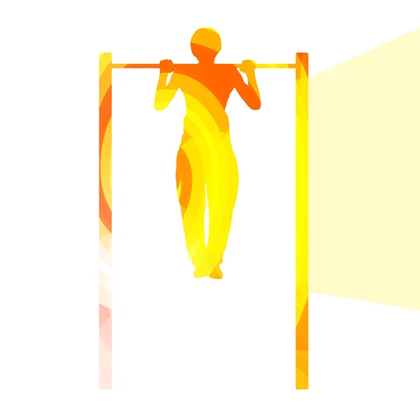 Hombre haciendo pull-up en barra silueta ilustración vector backgrou — Archivo Imágenes Vectoriales