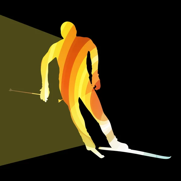 Na nartach człowiek sylwetka ilustracja wektor tle kolorowe co — Wektor stockowy