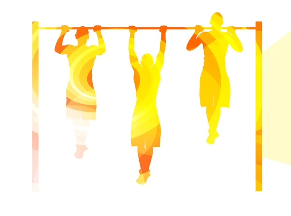 Man doing pull-up on bar silhouette illustration vector backgrou — Stock Illustration Man doing pull-up on bar silhouette illustration vector backgrou Vector Graphics