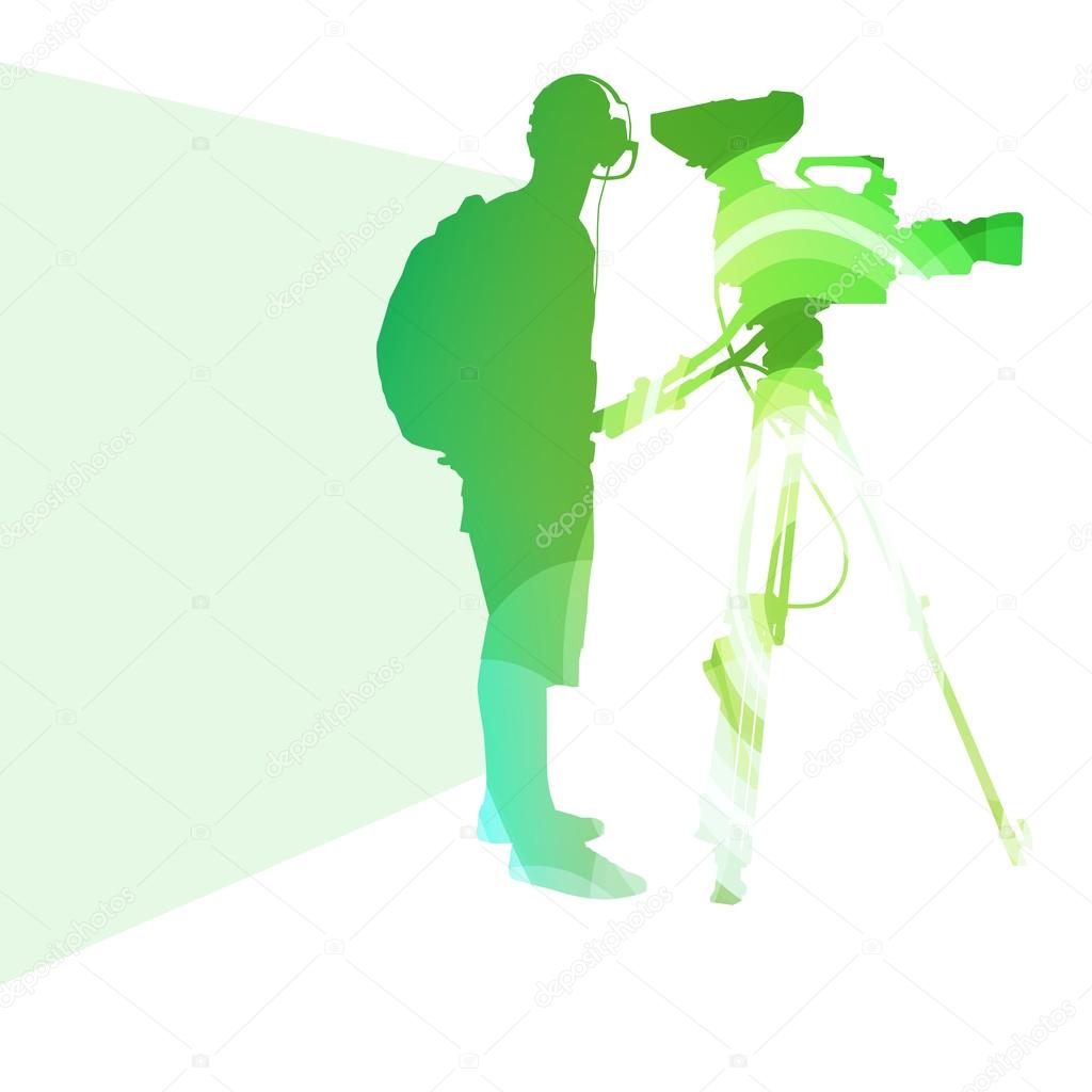 Cameraman with video camera silhouette illustration vector backg