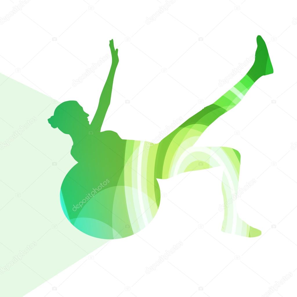 Woman with fitness ball silhouette illustration vector backgroun