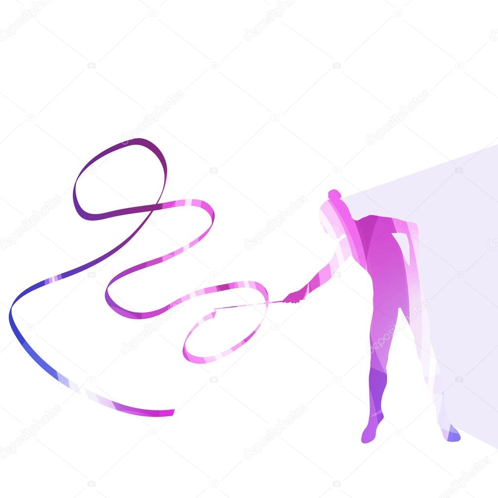 Woman art gymnastics with ribbon silhouette illustration vector