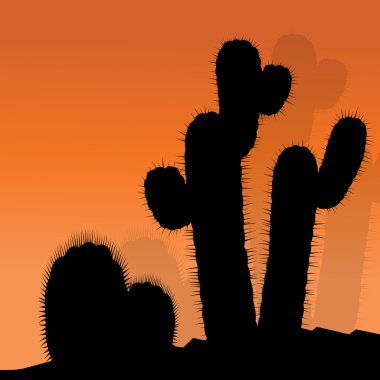Cactus silhouettes landscape desert vector background concept