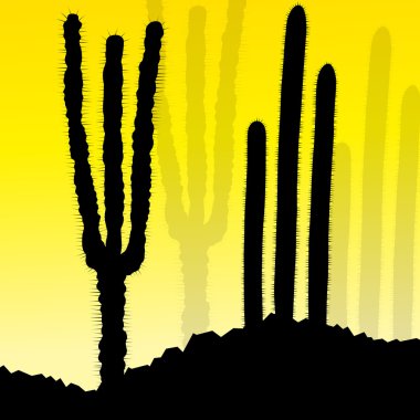 Cactus silhouettes landscape desert vector background concept clipart
