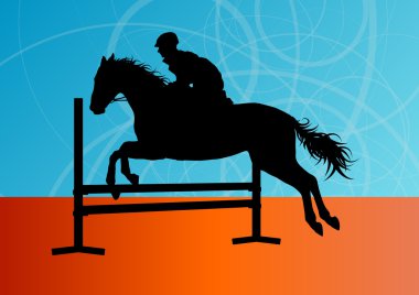 Jumping horses with jockey equestrian sport vector background