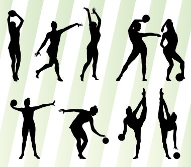 Kid girl with ball rhythmic gymnastics vector background
