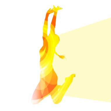 Kadın siluet illüstrasyon vektör arka plan renkli atlama