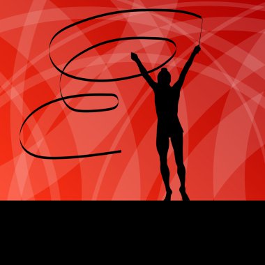 Çocuğu kız kurdele Ritmik Jimnastik ile vektör arka plan conce