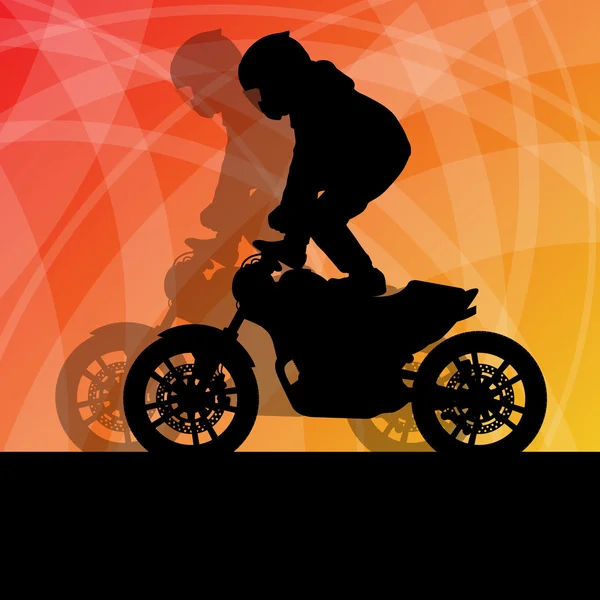 Μοτοσικλέτα απόδοση ακραία stunt οδήγησης άνθρωπος διάνυσμα αμουδερές — Διανυσματικό Αρχείο
