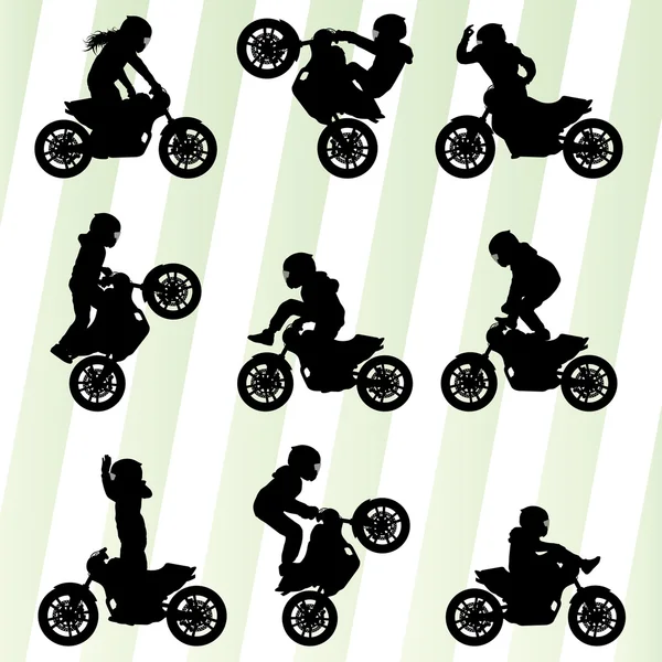 摩托车性能极端的特技表演司机矢量背景 co — 图库矢量图片