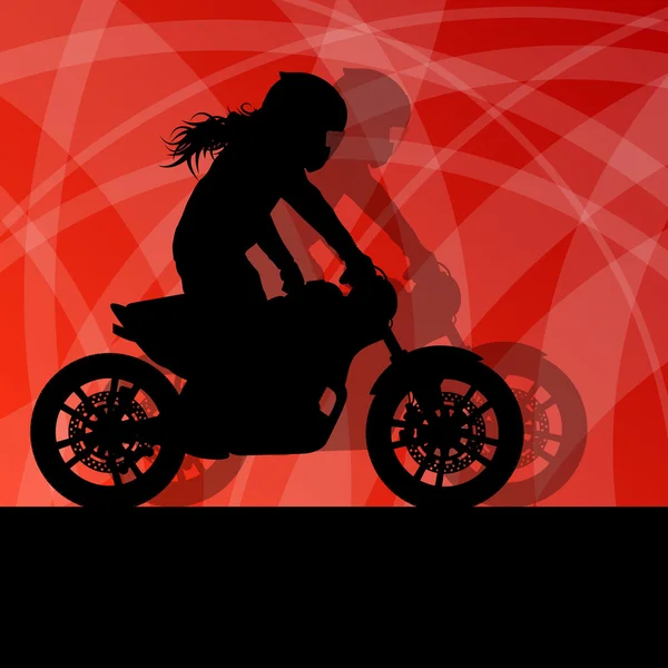 Мотоцикл производительность экстремальные трюк водитель женщина вектор backgro — стоковый вектор