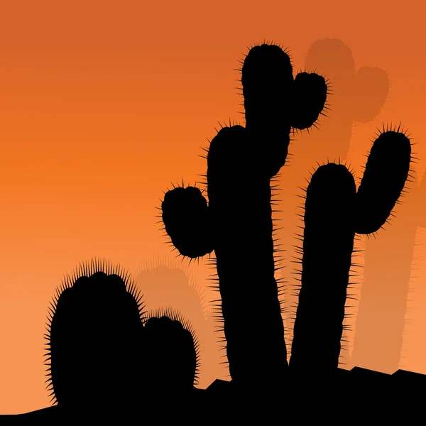 Cactus silhouettes landscape desert vector background concept — 图库矢量图片