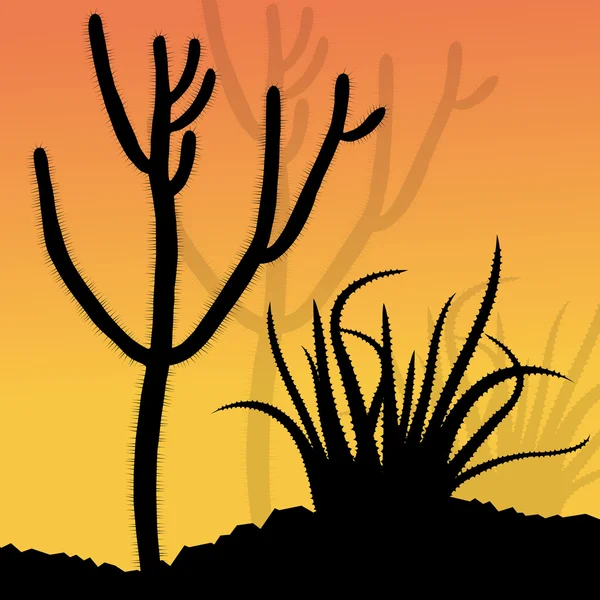 Siluetas de cactus paisaje desierto vector fondo concepto — Vector de stock