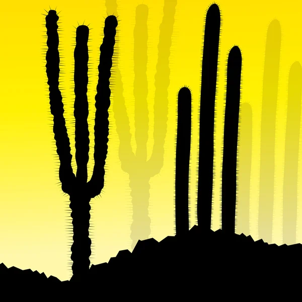 Silhouettes de cactus paysage désert vecteur arrière-plan concept — Image vectorielle