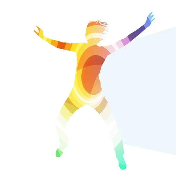 Hoppande kvinna silhouette illustration vektor bakgrund färgglada — Stock vektor